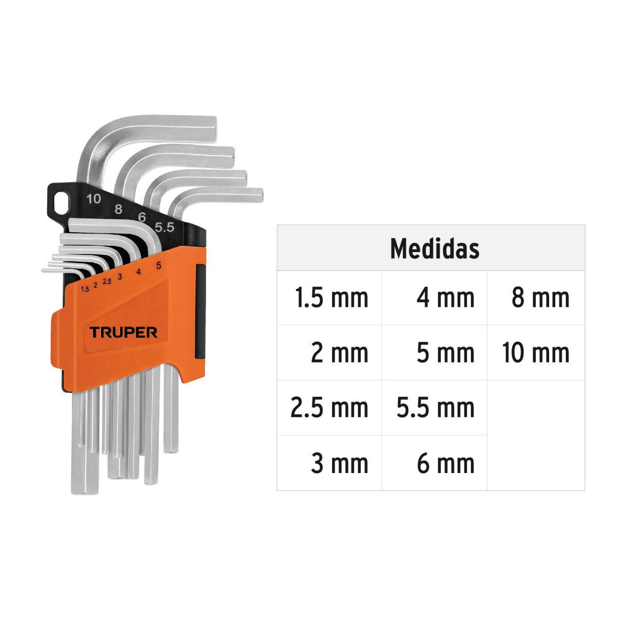 Juego 10 llaves allen mm punta hexagonal con organizador Truper - Imagen 2