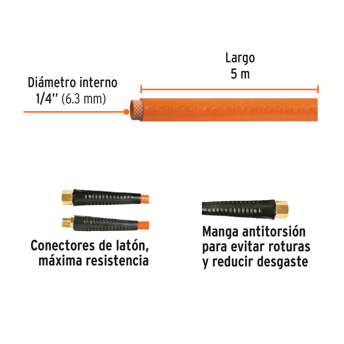 Manguera para compresor de PVC, 5m x 1/4", Truper - Imagen 2