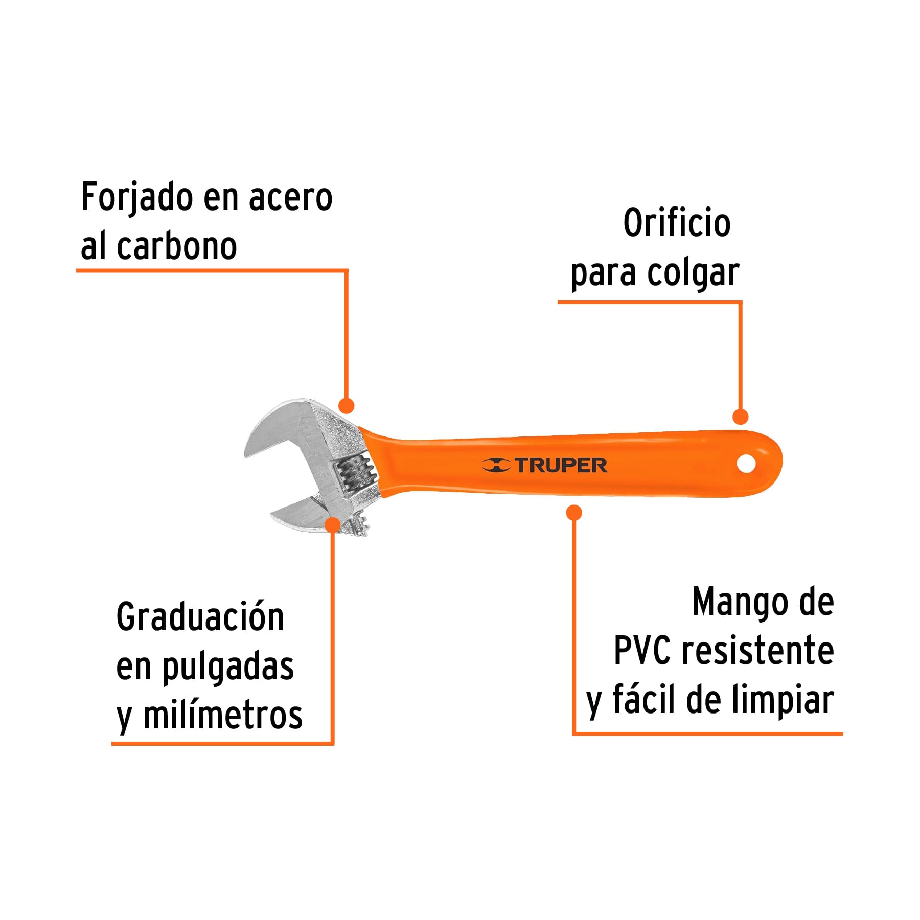 Llave ajustable con grip (perico) Truper 10" - Imagen 3