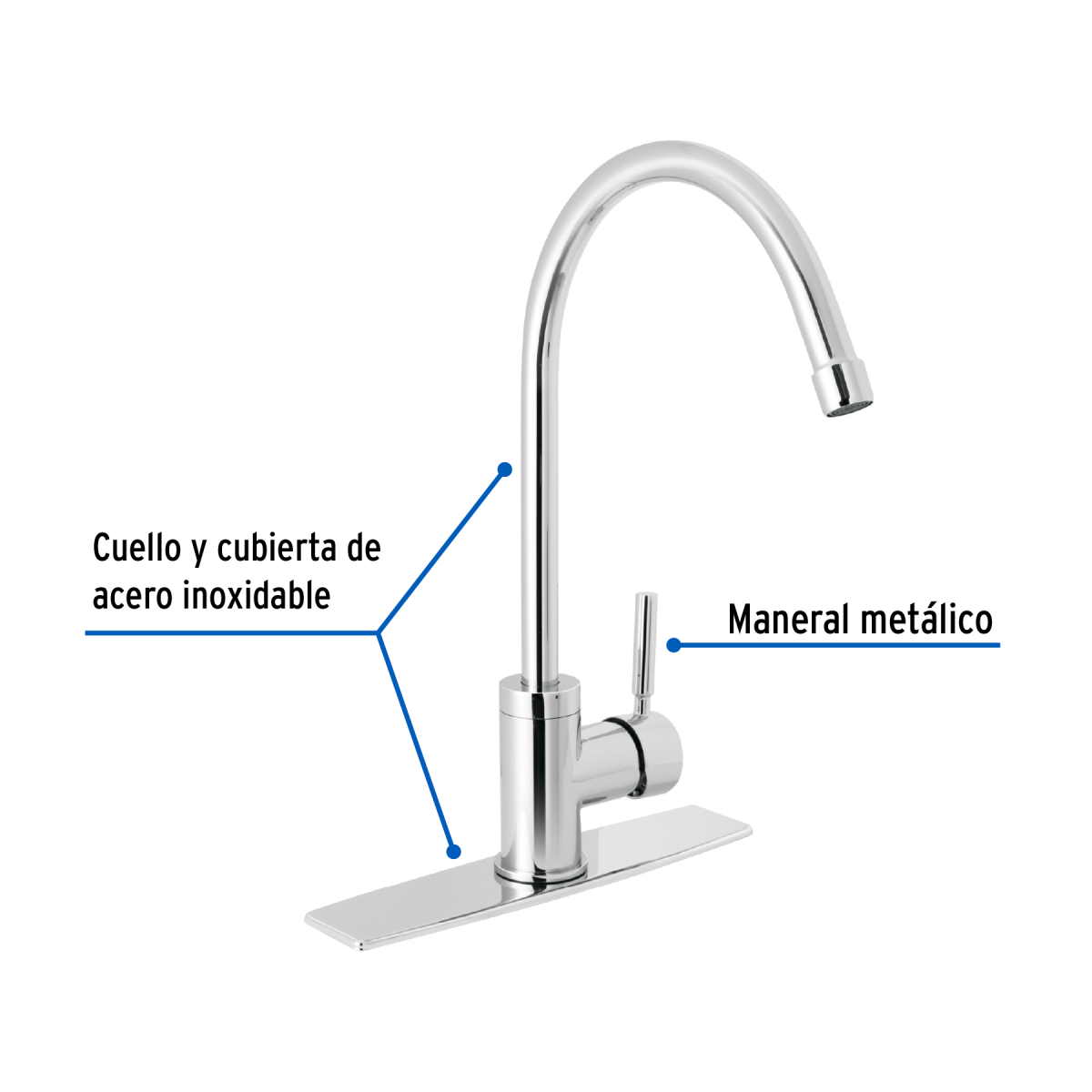 Monomando para fregadero con cuello alto cromo Foset - Imagen 3