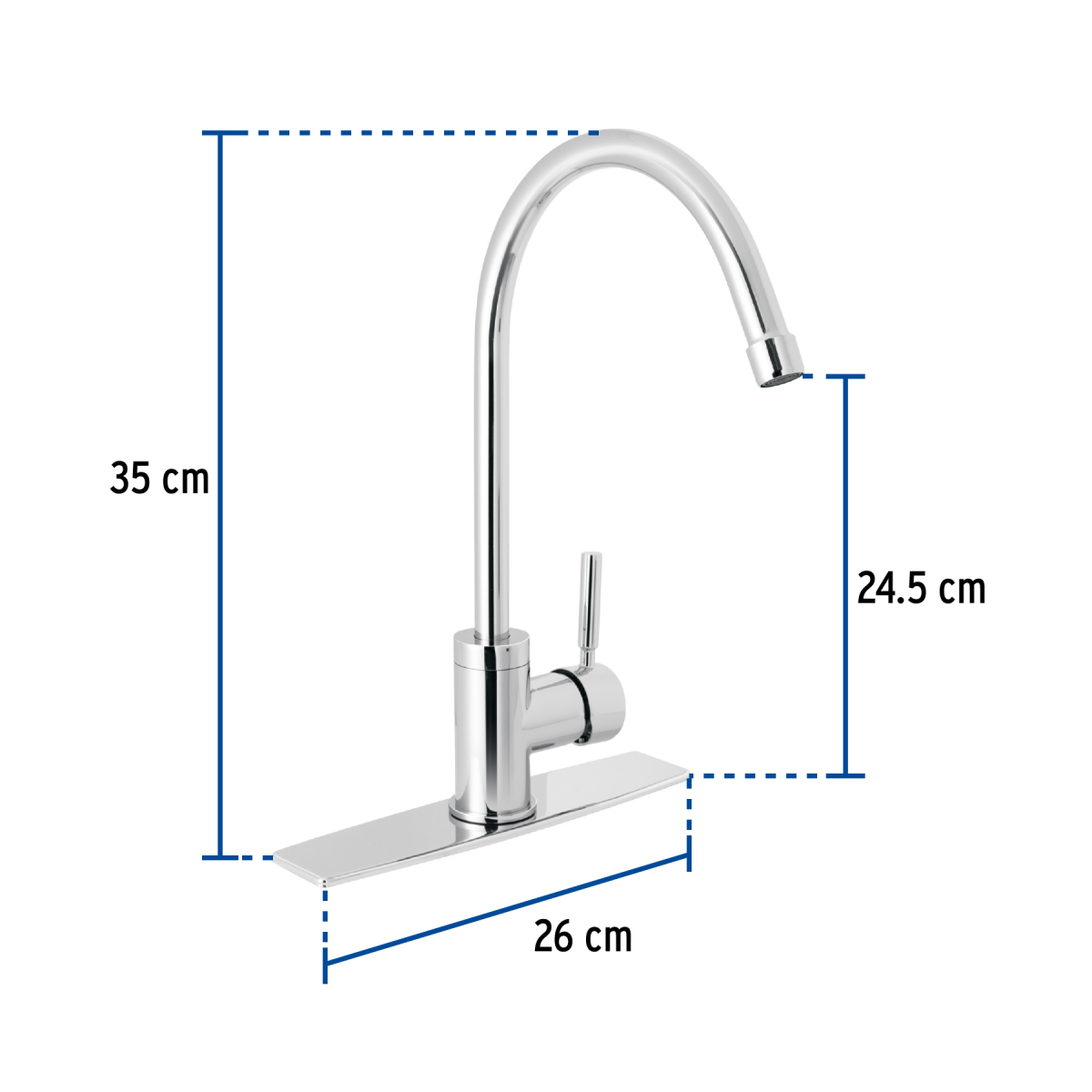 Monomando para fregadero con cuello alto cromo Foset - Imagen 2