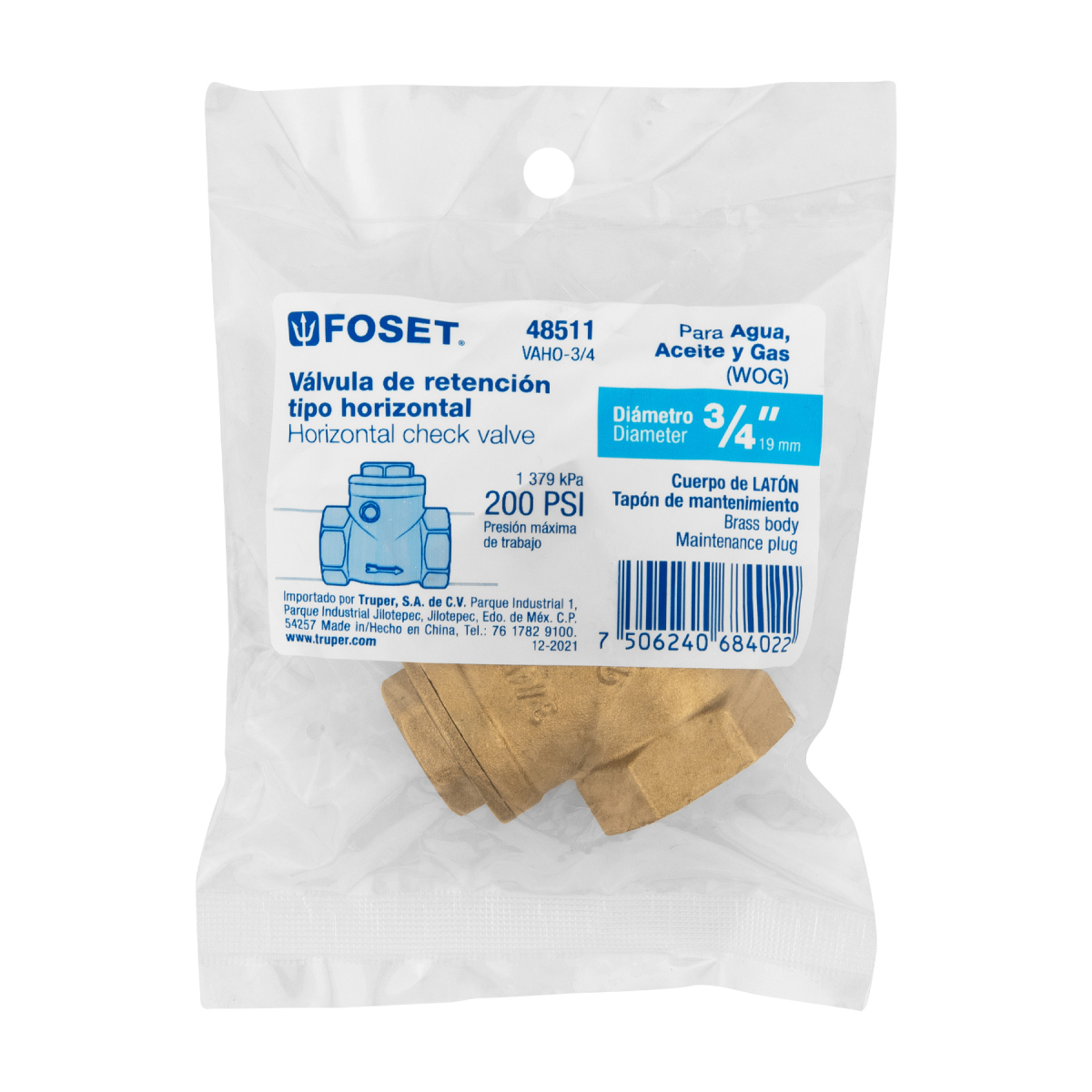 Válvula check horizontal de latón 3/4" Foset - Imagen 4